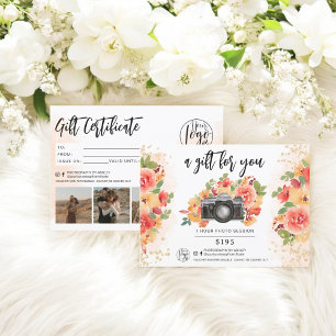 logotipo del certificado de regalo de oro para fot