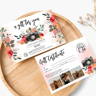 logotipo del certificado de regalo para fotógrafo 