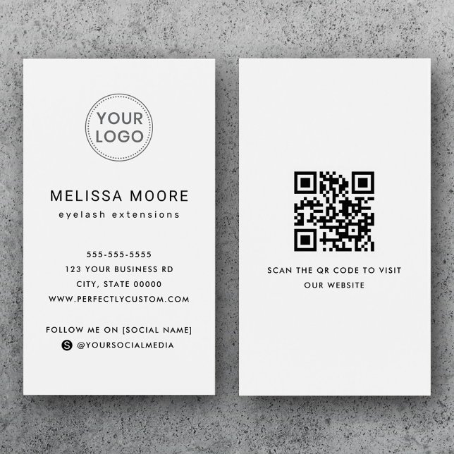 Logotipo del código QR, tarjeta profesional de neg (Logo QR code professional white business card)