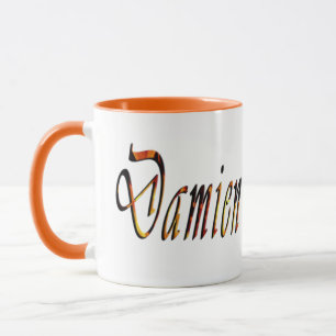 Logotipo del nombre de Damien, taza de café combin