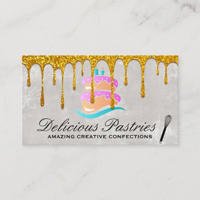 Logotipo del pastel | Tarjeta de visita Gold Drip  (Anverso)