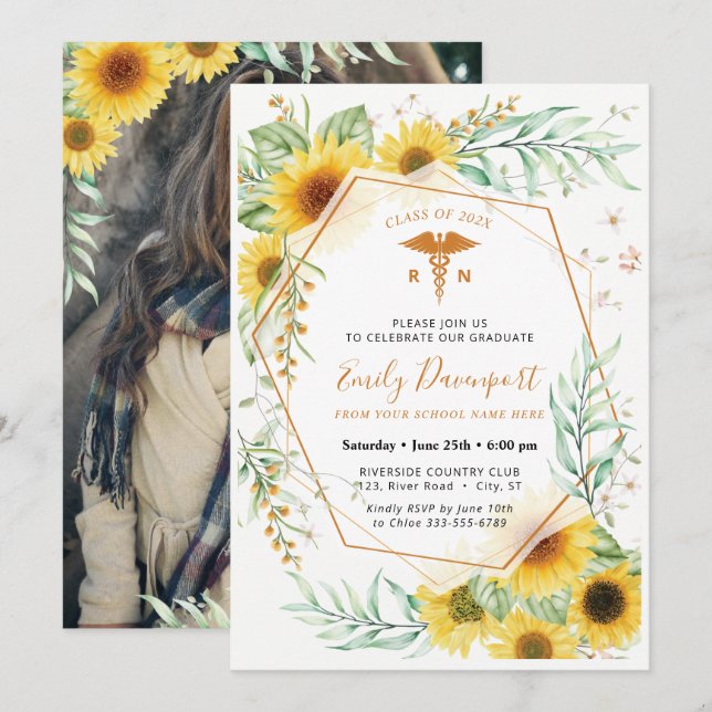 Logotipo médico de los girasoles Invitación a la v (Anverso / Reverso)
