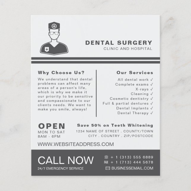 Logotipo médico, odontología, publicidad dentista (Frente)