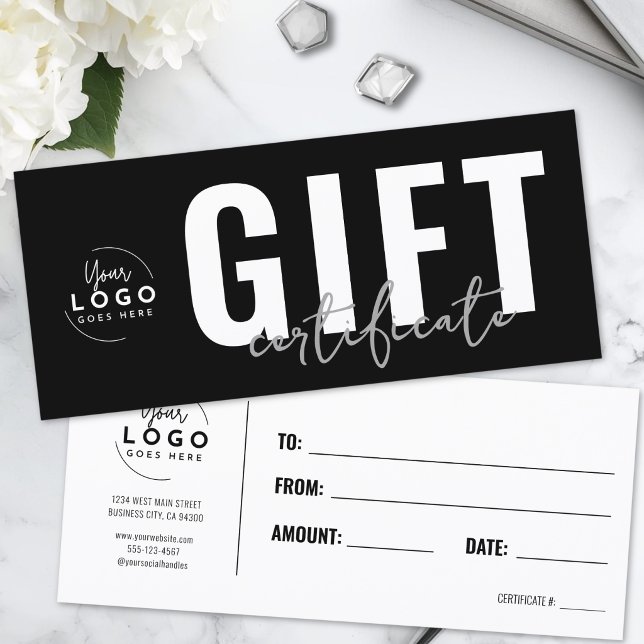 Logotipo moderno certificado de regalo de negocio  (Logo Modern Black Business Gift Certificate)