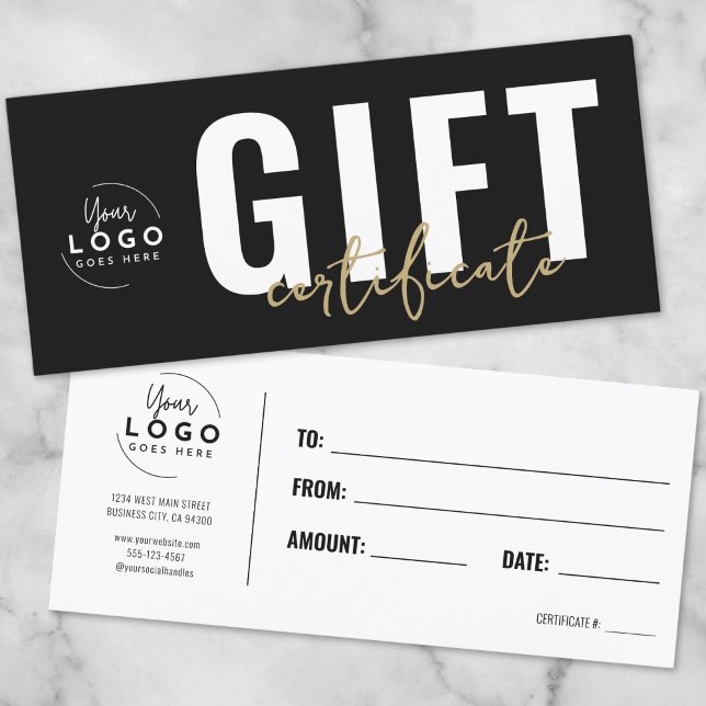 Logotipo moderno Certificado de regalo para empres (Logo Modern Black Gold Business Gift Certificate)