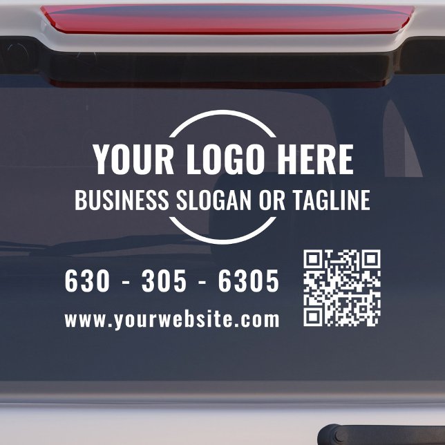 Logotipo moderno de negocio Código QR Vinilo blanc (Modern, professional business car window decal with your logo, QR code and contact details in white.)