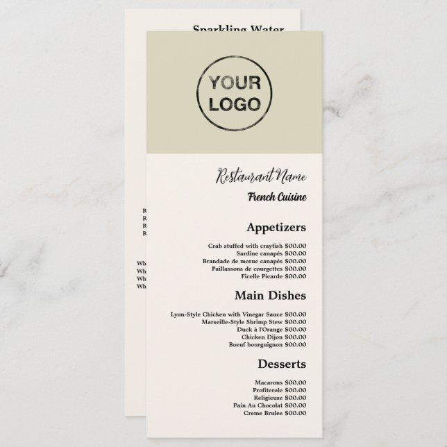 Logotipo personal, Menú delgado para restaurante (Anverso / Reverso)