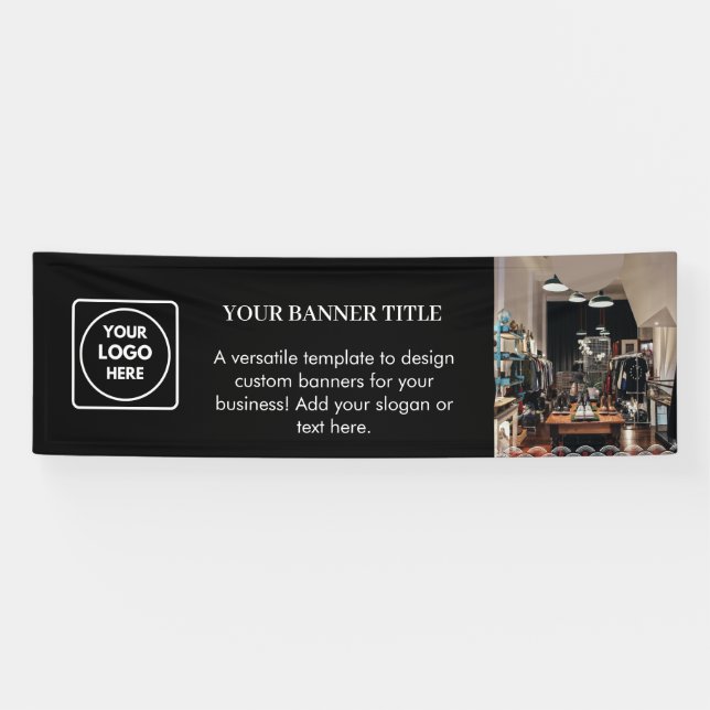 Logotipo personalizado negro | Pancarta moderna de (Horizontal)