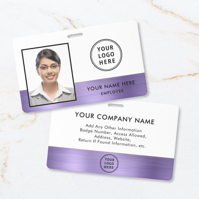 Logotipo Personalizado Tarjeta de Identificación d (Custom Logo Purple Employee Photo ID Badge)