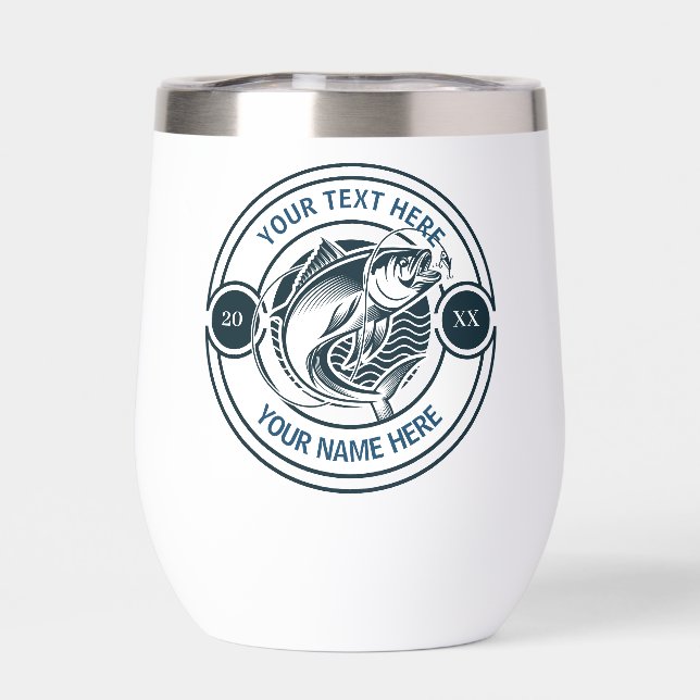 Logotipo Retro de Lubina de Pesca Personalizado Mo (Trasero)