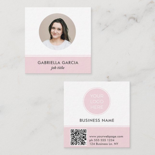 Logotipo rosa Código QR Foto Tarjeta de presentaci (Anverso / Reverso)
