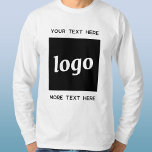 Logotipo simple con camiseta comercial de texto<br><div class="desc">Añade tu propio logotipo y elección de texto a este diseño. Eliminar el texto superior o inferior si lo prefiere. Minimalista y profesional. Ideal para la marca de empleados,  como uniforme,  para eventos corporativos y ferias,  o como producto promocional para sus clientes y clientes.</div>