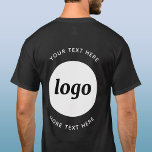 Logotipo simple con camiseta comercial de texto<br><div class="desc">Añada su propio logotipo y la elección del texto a este diseño unisex de impresión posterior. Eliminar el texto superior o inferior si lo prefiere. Minimalista y profesional. Ideal para la marca de empleados,  uniformes de personal o como producto promocional para sus clientes y clientes.</div>