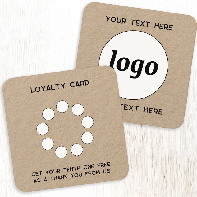 Logotipo simple y tarjeta promocional de texto (Simple logo with custom text business branding promotional Kraft paper customer loyalty card)