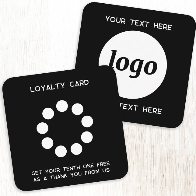 Logotipo simple y tarjeta promocional de texto (Simple logo with custom text business branding promotional black and white customer loyalty card)