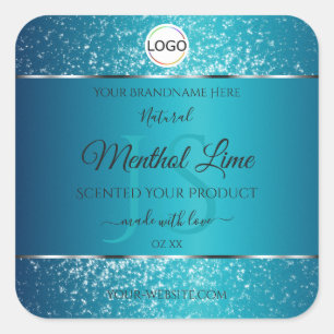 Logotipo Verde azulado Shimmery Iniciales Etiqueta