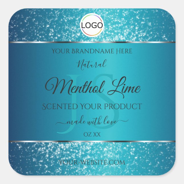 Logotipo Verde azulado Shimmery Iniciales Etiqueta (Anverso)