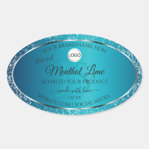 Logotipo Verde azulado Shimmery Iniciales Etiqueta