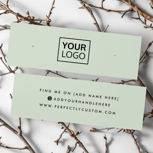 Logotipo verde claro tarjeta de identificación de  (Light green logo social media stud earring card)