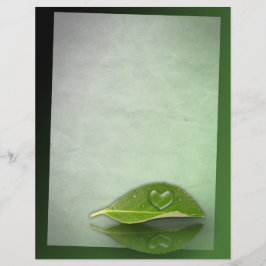 Lograda gota de agua en forma de corazón en hoja