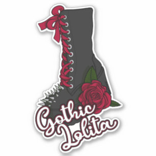 Lolita Boot gótico Lema de rosa roja Pegatina de v