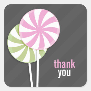 Lollipop rosa y verde Gracias Pegatinas