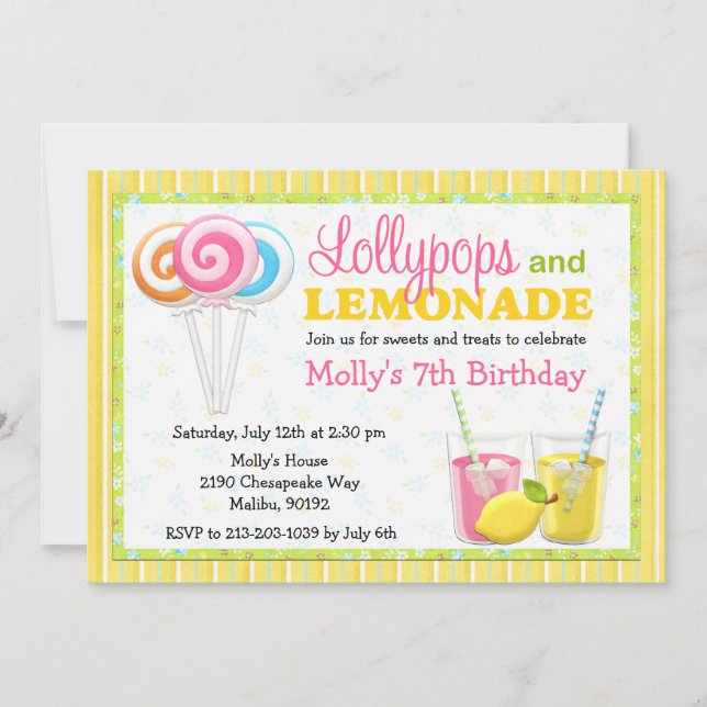 Lollypops e invitación de la fiesta de cumpleaños (Anverso)