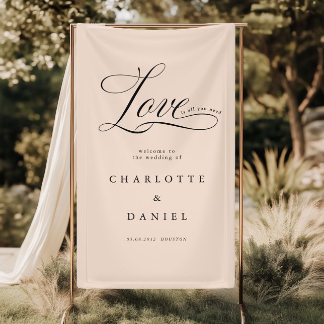 Lona (Love is all you need! Personalized, Elegant, welcome, wedding Banner with your names and date.)