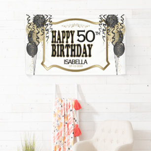 Lona 00.º nombre y edad de cumpleaños - Globos negros