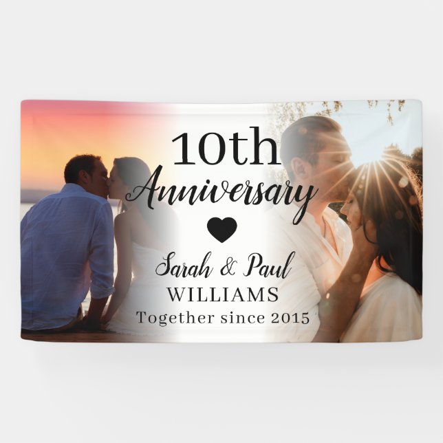 Lona 10º Aniversario de Boda Collage Personalizado de 2 (Horizontal)