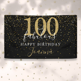Lona 100 y fabuloso cumpleaños elegante dorado y negro