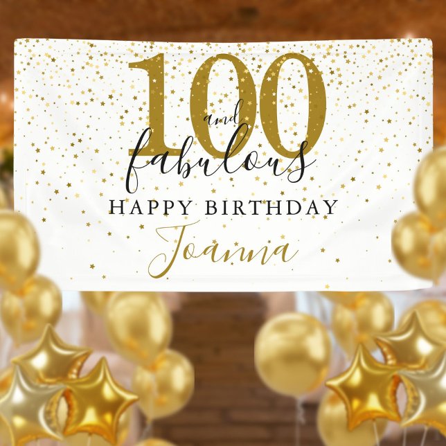 Lona 100 y fabuloso cumpleaños elegante oro y negro (100 and Fabulous Birthday Elegant Gold and Black Banner)