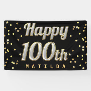 Lona 100o negro feliz del confeti del oro de la
