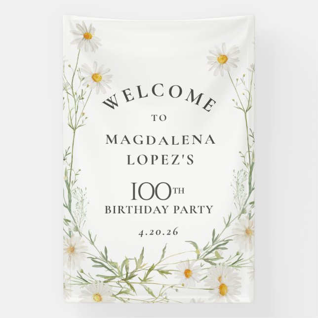Lona 100th Birthday Banner April Birth Flower Daisy (Vertical)