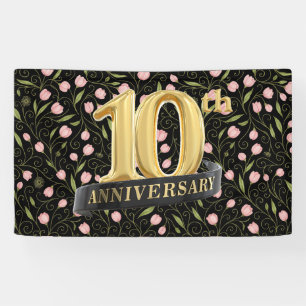 Lona 10° aniversario flor rosa en negro