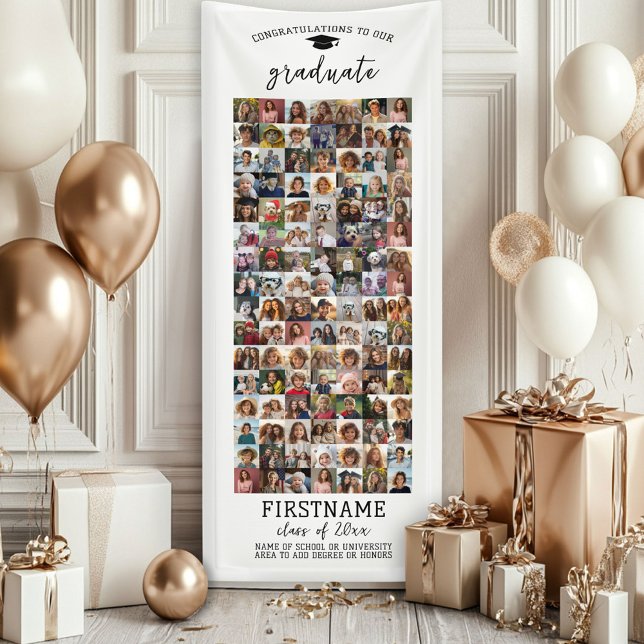 Lona 112 Graduación de Collage de fotos Blanco Mínimo M (Custom Graduation Banner - Great for a backdrop or Grad Party Decoration)