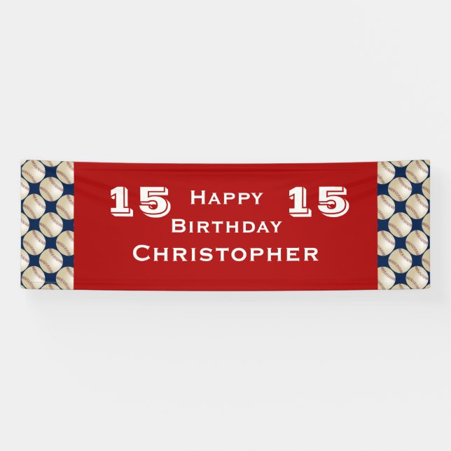 Lona 12th, 13th, 14th, 15th Birthday Party Baseball Red (Horizontal)