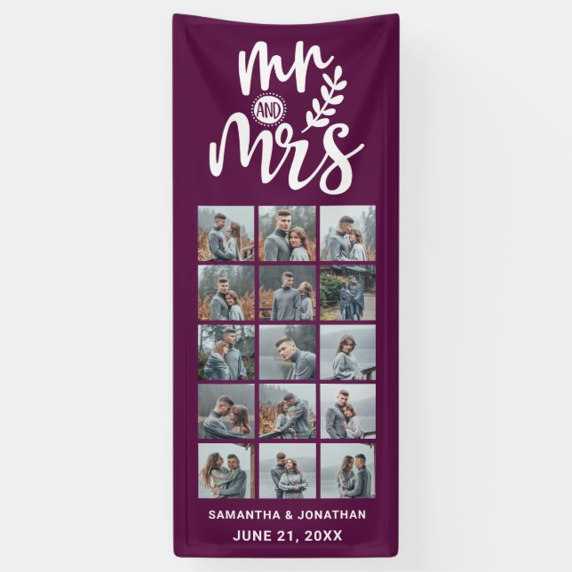 Lona 15 Collage de fotos Plum & White Mr. y la Sra. Bod (Vertical)