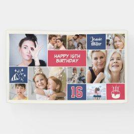 Lona 16th Birthday Custom Photo Collage Red Blue