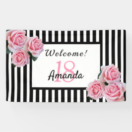 Lona 18.ª fiesta de cumpleaños estriberas blancas negra