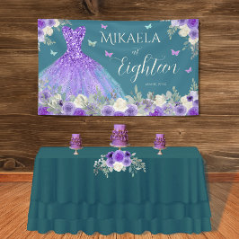 Lona 18.º Cartel de Cumpleaños Morado Floral