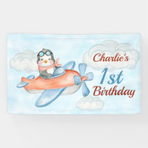 1.ᵉʳ Cartel azul del avión Penguin de cumpleaños