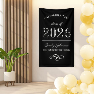 Lona 2023 Elegante Graduación Personalizada en Negro y 
