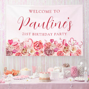 Lona 21 Aniversario Bienvenida a Rosa Swirly Heart
