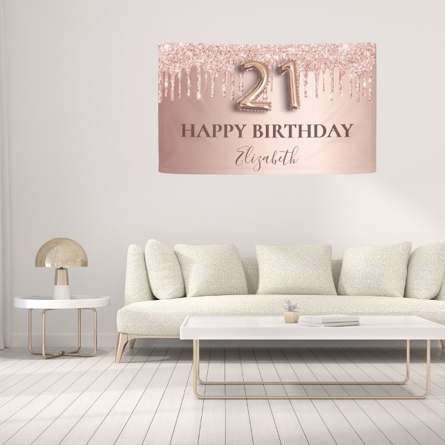 Lona 21 cumpleaños rosa sorbos purpurinas de oro (Subido por el creador)