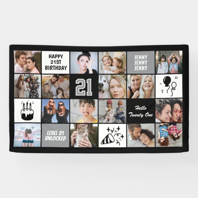 Lona 21st Birthday Photo Collage Custom Black White (Horizontal)