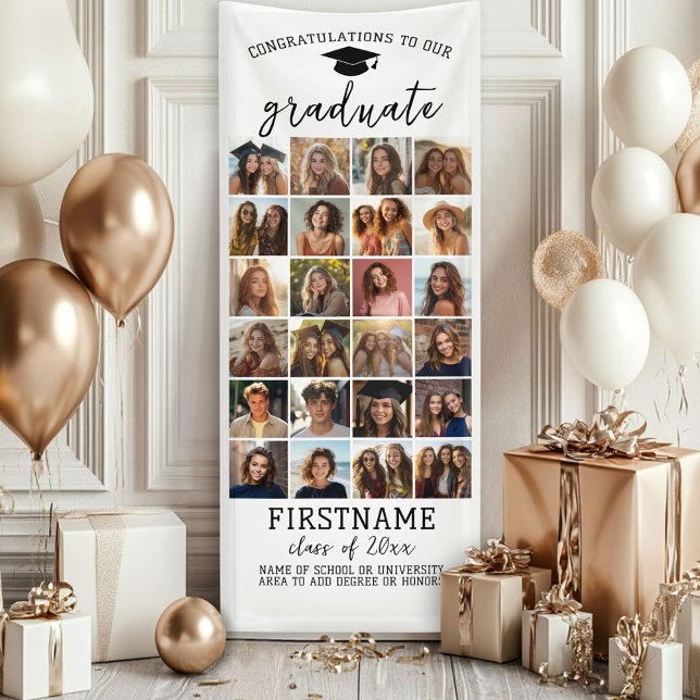 Lona 24 Graduación de Collage de fotos Blanco Mínimo Mo (Custom Graduation Banner - Great for a backdrop or Grad Party Decoration)