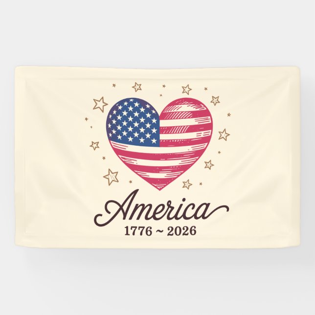 Lona 250 Years Flag Heart 1776 2026 250th 4th Of July (Horizontal)