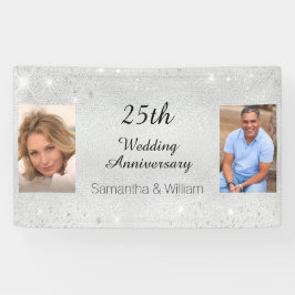 Lona 25.º boda purpurina de fotografía de plata