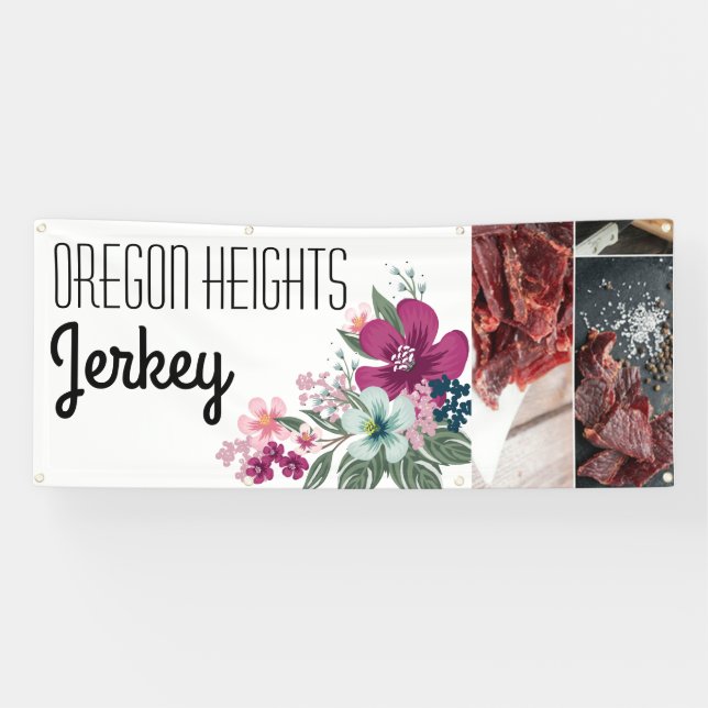 Lona 2.5'x6' Invitación empresarial Flores tropicales (Horizontal)